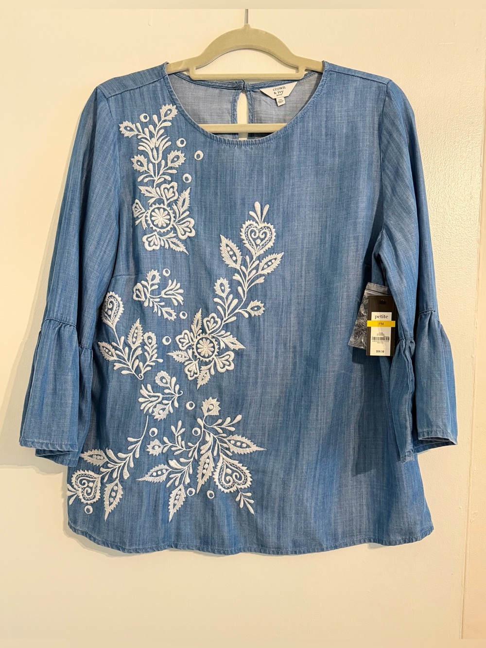 Crown & Ivy Petite Embroidered Chambray Tunic – PM – New With Tags